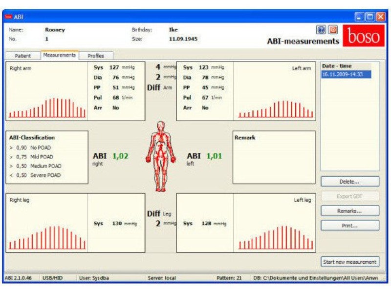boso ABI-System 100 PWV – Detectarea bolii arteriale periferice și evaluarea rigidității / elasticității pereților arteriali