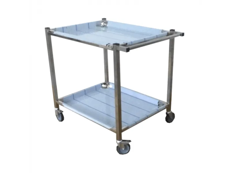 Cărucior transport materiale sanitare din inox cu 2 blaturi – TDN-CMS1