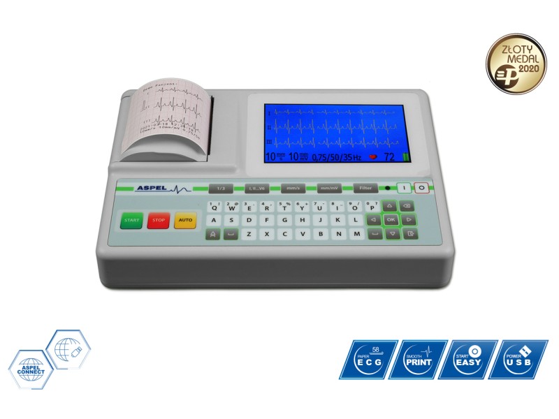 Electrocardiograf ASPEL ECG GREEN v.06.101 (1/3/6/12 canale ecran TFT 4 3″ imprimantă termică)
