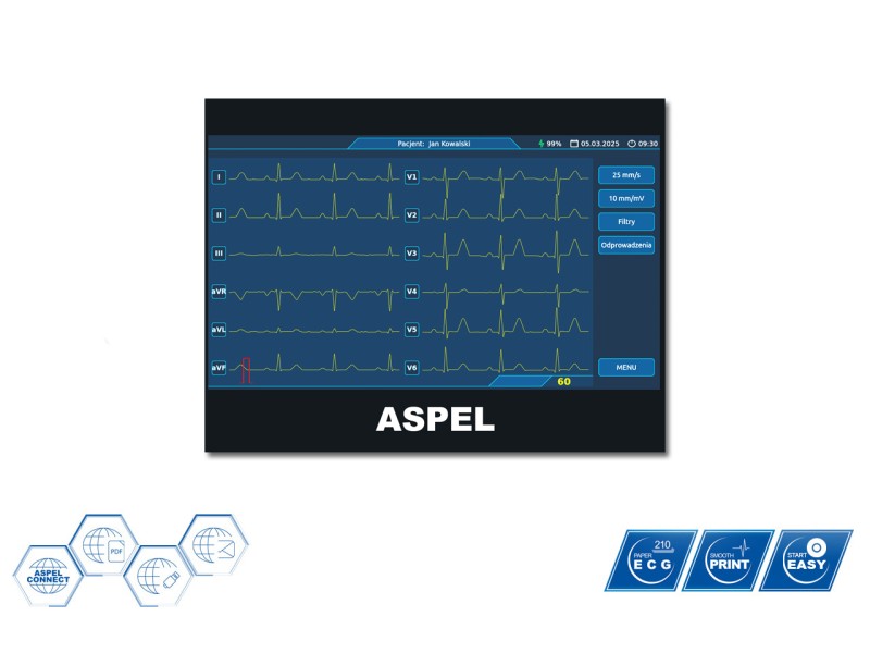 Electrocardiograf ASPEL ECG GOLD v.07.101 (12 canale display TFT imprimantă termică 210 mm)