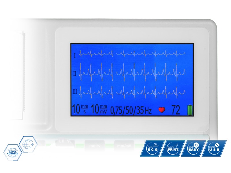 Electrocardiograf ASPEL ECG GREEN v.06.101 (1/3/6/12 canale ecran TFT 4 3″ imprimantă termică)