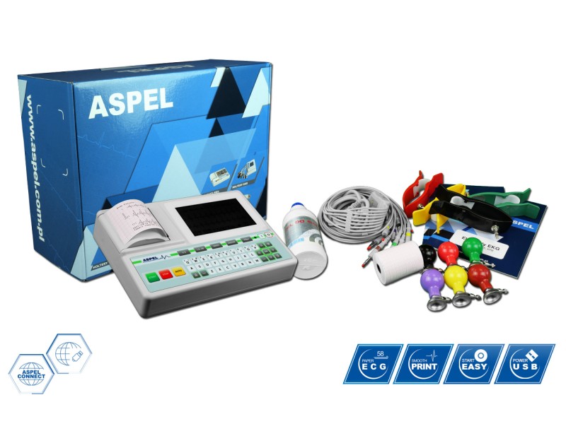 Electrocardiograf ASPEL ECG GREEN v.06.101 (1/3/6/12 canale ecran TFT 4 3″ imprimantă termică)